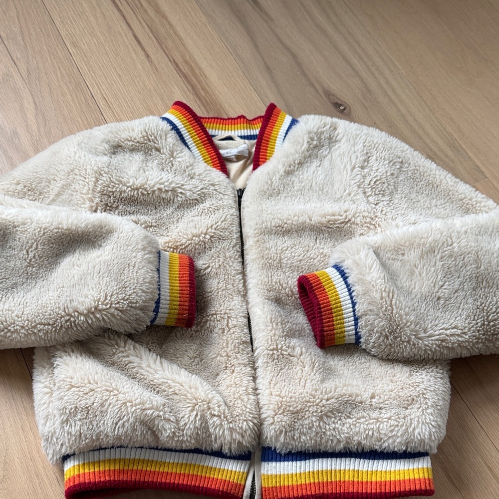 Kids Size M/12 Spiritual Gangster Sherpa Bomber Jacket with Rainbow Trim